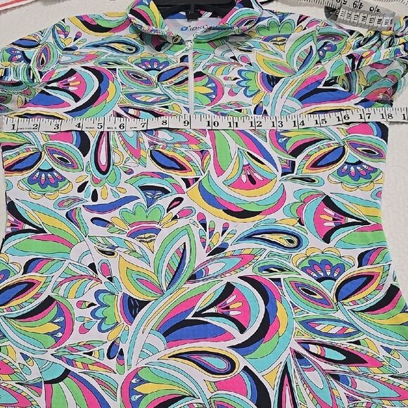 IBKUL Blue and Purple Long Sleeve Fitted Graphic Polo Top - Picture 4 of 8